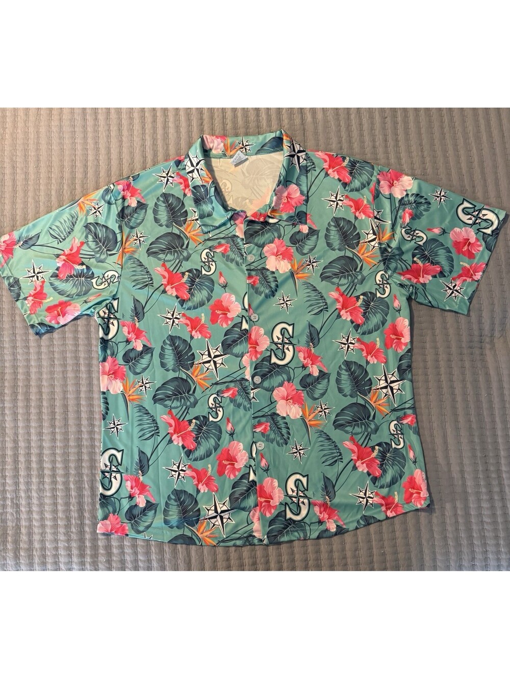 Seattle Mariners Hawaiian Shirt Mens XL SGA 7/15/23 Teal Pink Floral Aloha